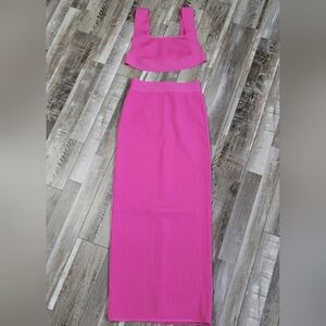 RiviR Hot Pink Bandage Crop Top and Midi Skirt Size Medium